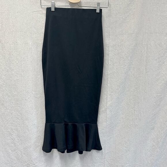 Rockabilly pinup black ponte knit bodycon tulip midi skirt size small pull on - Picture 2 of 11